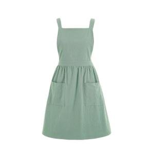 Sage Green Cotton Linen Pinafore Apron Dress