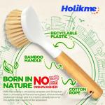 Holikme Bamboo Dish Brush Set for Kitchen Cleaning