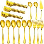 15-Piece Stainless Steel Serving Utensils Set in Gold