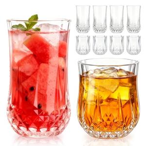 Set of 8 Clear Drinking Glasses for All Beverages