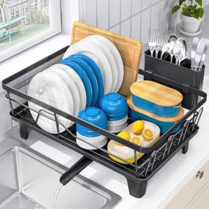 Large Capacity Rustproof Dish Drying Rack with Drainboard