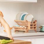 Bamboo Folding 2-Tier Dish Drying Rack Set