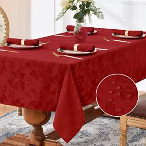 Romanstile Christmas Jacquard Rectangle Tablecloth - Winter Waterproof Damask Floral Decorative Table Cloths Heavy Weight Fabric Table Covers for Dinner/Parties/Holiday - 60 x 84 Inch, Red