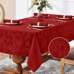 Romanstile Christmas Jacquard Rectangle Tablecloth - Winter Waterproof Damask Floral Decorative Table Cloths Heavy Weight Fabric Table Covers for Dinner/Parties/Holiday - 60 x 84 Inch, Red