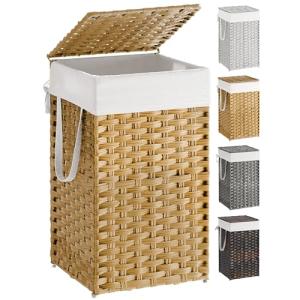 SONGMICS Foldable Laundry Hamper with Lid, Goose Yellow