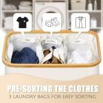 Extra Large Beige 3-Section Laundry Basket with Lid