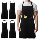 Syntus 4 Pack Adjustable Bib Apron with 2 Pockets Cooking Kitchen Aprons for Women Men Chef, 100% Cotton, Black