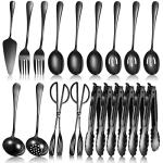 19-Piece Stainless Steel Flatware Serving Set - Black
