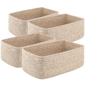 4 Pack Mini Woven Storage Baskets - Brown
