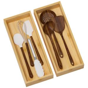 Stackable Bamboo Drawer Organizer Bins (Set of 2)