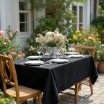 sancua Rectangle Tablecloth - 60 x 84 Inch - Stain and Wrinkle Resistant Washable Polyester Table Cloth, Decorative Fabric Table Cover for Dining Tables, Buffet Parties and Camping, Black