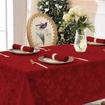 Romanstile Christmas Jacquard Rectangle Tablecloth - Winter Waterproof Damask Floral Decorative Table Cloths Heavy Weight Fabric Table Covers for Dinner/Parties/Holiday - 60 x 84 Inch, Red
