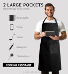 Syntus 2 Pack 100% Cotton Adjustable Bib Apron with 2 Pockets Cooking Kitchen Aprons for Women Men Chef, Black
