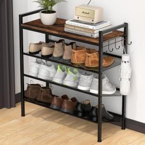 4-Tier Adjustable Metal Shoe Rack with Wooden Top