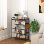 4-Tier Adjustable Metal Shoe Rack with Wooden Top
