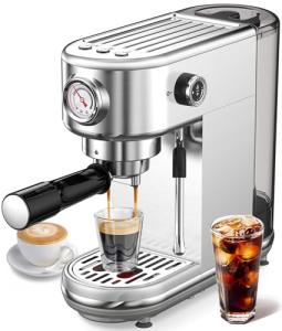 Compact Stainless Steel Espresso Machine with Frother