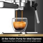 CHULUX Slim Espresso Machine with Milk Frother Steam Wand, 20 Bar Professional Italian Pump Espresso Coffee Machine for Home Cappuccino & Latte Maker, Black Stainless Steel