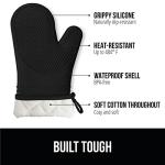 GORILLA GRIP BPA-Free Soft Silicone Oven Mitts, Heat Resistant and Waterproof Cooking Gloves, Thick Cotton Lining, Flexible Gripping, Kitchen Potholders Set, Holiday Baking Essentials, 12.5x8.3, Black