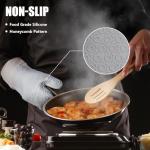 Rorecay 6pcs Oven Mitts and Pot Holders Sets for Kitchen, Extra Long Silicone Oven Gloves High Heat Resistant 500 Degrees Non-Slip Potholders Hot Pads for Baking Cooking, Grey