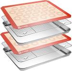 Stainless Steel Baking Sheet Tray Cooling Rack with Silicone Baking Mat Set, Cookie Pan with Cooling Rack, Set of 6 (2 Sheets + 2 Racks + 2 Mats), Size 16 x 12 x 1 Inch, Easy Clean