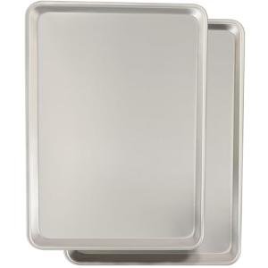 Commercial Quality Baking Sheet Pan Set, Natural Aluminum Cookie Sheet, Umite Chef Warp Resistant Baker's Half Sheet Pan, Large Thick Cookie Tray Pans for Baking, Roasting(2 Pack, 18X13In)