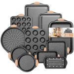 Slow Slog 11-Piece Baking Pans Set, Nonstick Bakeware Sets, Oven Pans for Baking with Silicone Handles, Includes Cookie Sheet, Cake Pans, Loaf Pan, Pizza Pan, Muffin Pan, Khaki&Black