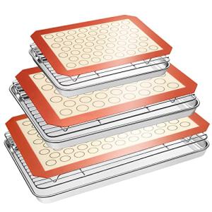 EWFEN Baking Set: Stainless Steel Sheet Pan with Cooling Rack & Silicone Mat Set, Multi-Size (3 Sheets + 3 Racks + 3 Mats), Warp Resistant & Heavy Duty, Easy Clean