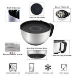 Rorence Stainless Steel Non-Slip Mixing Bowls With Pour Spout, Handle and Lid, Set of 3, Black