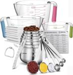 AIKEXIN 20-Piece Measuring Cups and Spoons Set, Nesting Stainless Steel Measuring Cups Spoons with Plastic Measuring Cup for Dry and Liquid Ingredients, Kitchen Cooking & Baking Gadgets