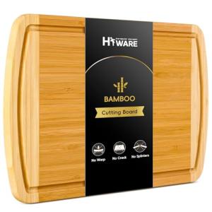 Large Wooden Cutting Board for Kitchen Meal Prep & Serving - Bamboo Cutting Boards with Juice Groove Side Handles, Charcuterie & Chopping Butcher Block - 100% Organic Bamboo, Pre Oiled, 16" x 10"
