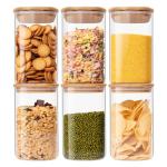 Liuruiyu Glass Food Storage Jars 37 oz Set of 6,Glass Storage Containers Clear Glass Food Canister with Bamboo Lid Airtight For Serving Tea,Coffee,Flour,Sugar,Candy,Cookie,Spice and More (Square)