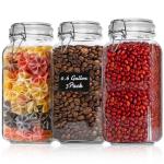 ComSaf Airtight Glass Jars with Lids 0.6 Gallon Set of 3, Food Storage Canister Square-Storage Container with Clear Preserving Seal Wire Clip Fastening for Kitchen Canning Flour, Cereal, Pasta, Bean