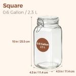 ComSaf Airtight Glass Jars with Lids 0.6 Gallon Set of 3, Food Storage Canister Square-Storage Container with Clear Preserving Seal Wire Clip Fastening for Kitchen Canning Flour, Cereal, Pasta, Bean