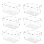 YIHONG 6 Pack Clear Pantry Organizer Bins, Plastic Containers with Handle for Kitchen,Freezer,Cabinet,Closet,Bathroom Under Sink Storage