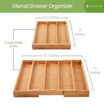 Purawood Kitchen Drawer Organizer - Expandable Utensil Drawer Organizer for Kitchen, Cutlery Tray & Silverware Organizer, 3-5 Slots - Bamboo Organizer for Utensils & Flatware (Natural)
