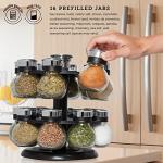 Kamenstein 16 Jar Ellington Revolving Countertop Spice Rack with Lift & Pour Caps and Spices Included, FREE Spice Refills for 5 Years: Black and Chrome