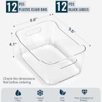 12 PACK Multi-Use Clear Plastic Storage Bins for Organizing w/ Labels - Home, Kitchen, Bathroom, Office, Pantry Cabinet Shelf Organizer Bins - SOHO Collection, RV, Fridge Organization Containers