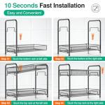 Spice Rack Organizer for Countertop,Xpatee 2-Tier Foldable Metal Rust-Proof Standing Large Seasoning Storage Shelf with Guardrail and Mesh Design for Kitchen Cabinet Bathroom Living Room Pantry, Black