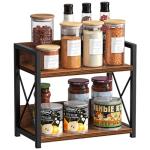 Giikin Countertop Shelf Organizer, 2 Tier Kitchen Spice Rack for Countertop, Wood Coffee Counter Shelf Organizer for Home (Brown, S)