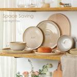 Metflavor Stoneware Dinnerware Sets for 4, 12-Piece Scratch Resistant Plates and Bowls Set, Dishwasher and Microwave Safe Ceramic Dishes Set, Ribbed, Sculpted Dune