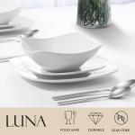 Zulay Kitchen Luna Plates and Bowls Sets, 16 Piece Modern Porcelain Dish Set for 4, Chip and Scratch Resistant Square Dinnerware Set, Microwave and Dishwasher Safe, Pearl White