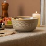 Metflavor Stoneware Dinnerware Sets for 4, 12-Piece Scratch Resistant Plates and Bowls Set, Dishwasher and Microwave Safe Ceramic Dishes Set, Ribbed, Sculpted Dune