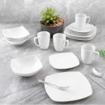 Zulay Kitchen Luna Plates and Bowls Sets, 16 Piece Modern Porcelain Dish Set for 4, Chip and Scratch Resistant Square Dinnerware Set, Microwave and Dishwasher Safe, Pearl White