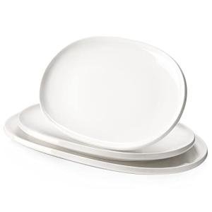 DOWAN Large Serving Platter, 16"/14"/12" Porcelain Platters for Entertaining Wedding Party, White Oval Plates Set of 3, Serving Dishes for Serving Food, Housewarming Gifts