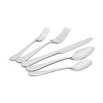 Amazon Basics Silverware Set, Stainless Steel Flatware, Dishwasher Safe, Service for 4, 20-Piece Forks and Spoons, Pearled Edge