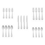 Amazon Basics Silverware Set, Stainless Steel Flatware, Dishwasher Safe, Service for 4, 20-Piece Forks and Spoons, Pearled Edge