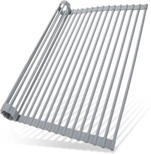 Ohuhu Over Sink Dish Drying Rack, Silicone Wrapped 17.6" W x 15.4" L Large Over The Sink Roll Up Dish Drainer - Foldable Sink Drying Rack Rolling Drain Mats Anti-Slip Multipurpose for Kitchen Counter