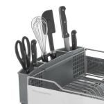 KitchenAid Large Capacity Full Size Rust Resistant Dish Rack with Angled Drain Board and Removable Flatware Caddy, Light Grey