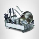 KitchenAid Large Capacity Full Size Rust Resistant Dish Rack with Angled Drain Board and Removable Flatware Caddy, Light Grey