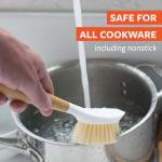 Full Circle Be Good-Bamboo Handle Dish Brush–Sustainable Kitchen Cleaning with Tough Bristles-Natural Dish Scrubber,Nonstick & Cast Iron Cleaner-Long Handle Brush for Dishes,Pots, and Pans,White